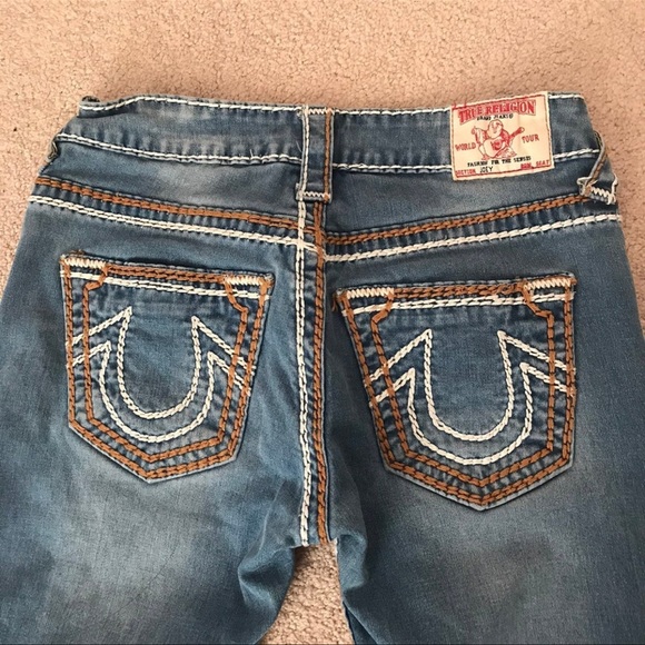 True Religion Joey Jeans 27 Skinny White and Orange Stitching - Picture 8 of 10